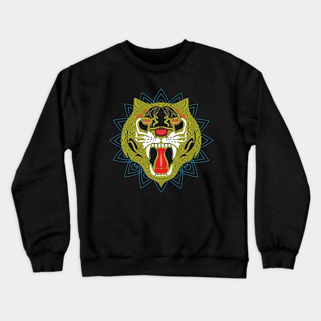 Yellow Tiger Killer Angry Leaf Polygonal Crewneck Sweatshirt by noranajas